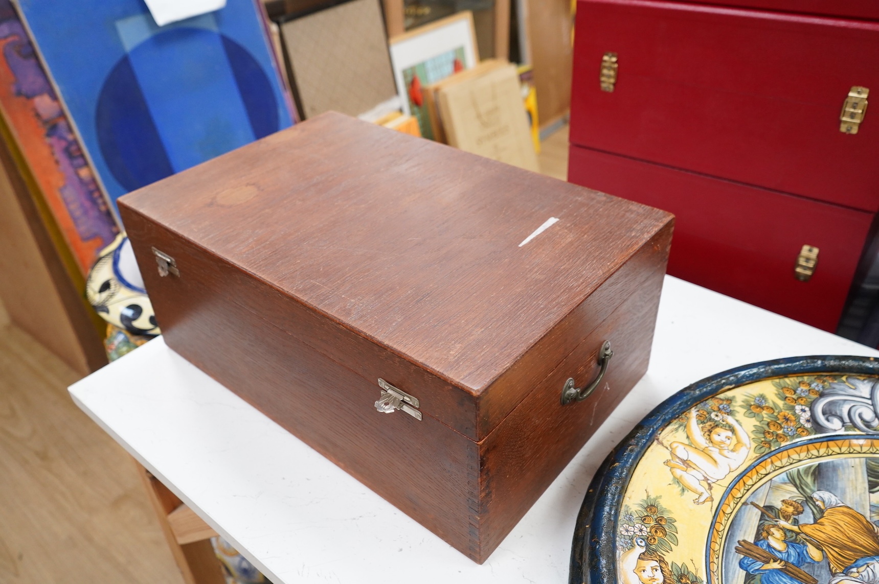 An oak cased, near complete, comprehensive canteen of plated cutlery together with odd cutlery from other sets.
